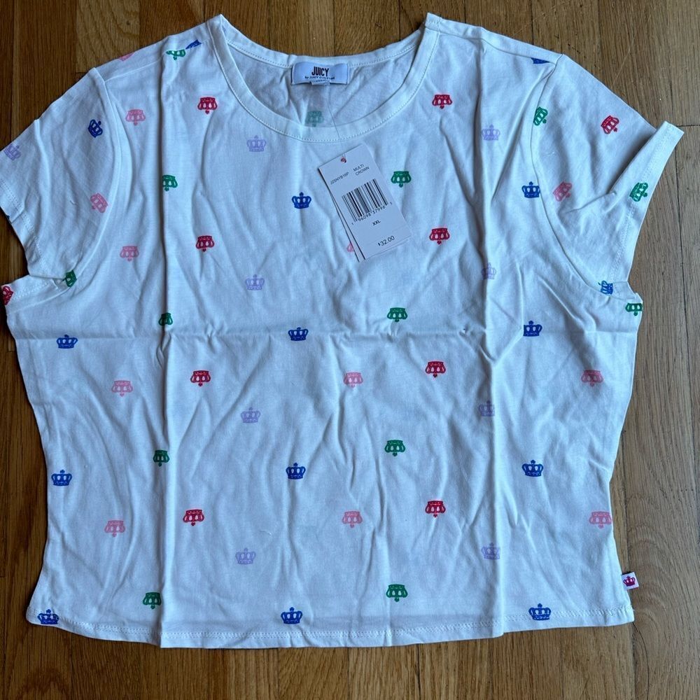 COPY - JUICY COUTURE cropped tee white with juicy mark all over XS and XXL